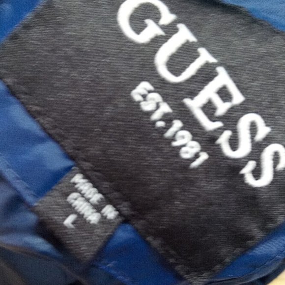 GUESS Navy Blue & White Hooded Spring Jacket Windbreaker Size Large - Picture 4 of 4